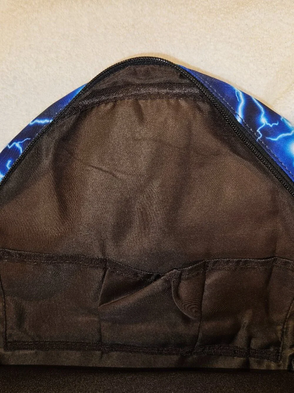 Lightning Print Backpack – Blue and White Design with 3 external pockets
